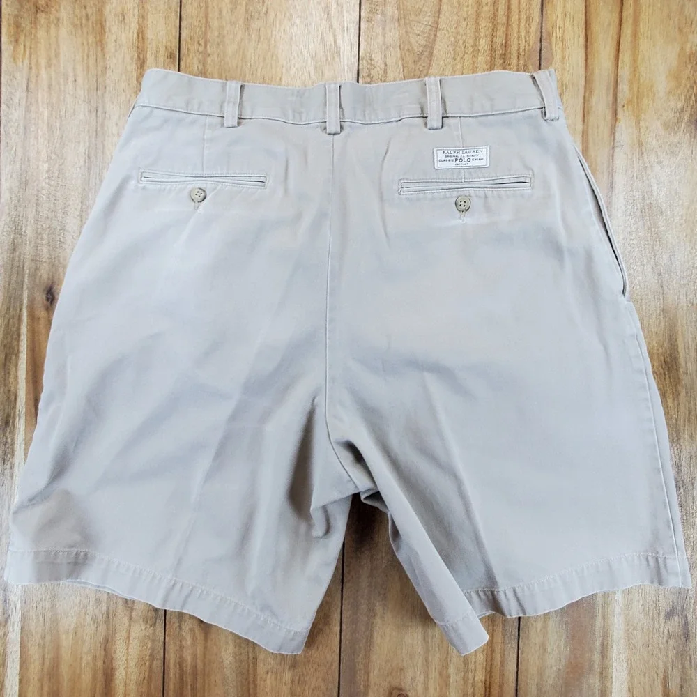 Vintage Polo Ralph Lauren Tyler Short Mens 34 Tan Pleated Cotton Chino Shorts